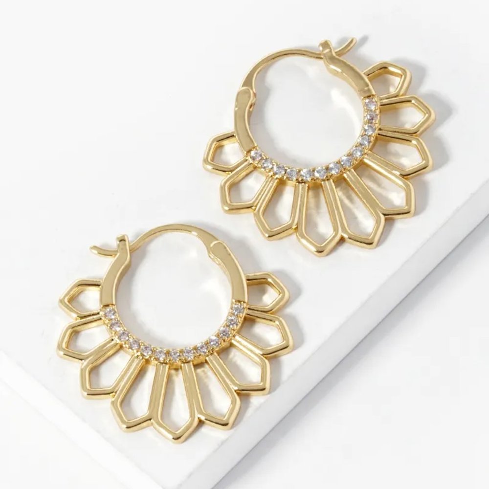 Gold Statement Drop 14K Gold CZ Large Gold Disk Earrings Latch Back Hoop